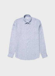 Men's Linen Shirt in White/Navy Micro Stripe