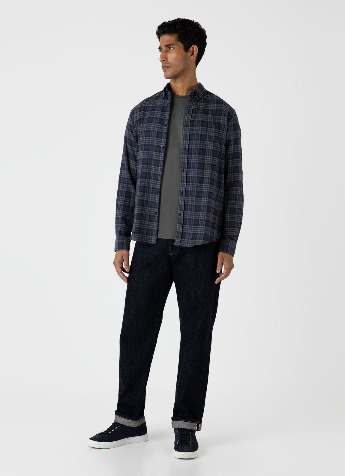 Men's Button Down Flannel Shirt in Navy Check