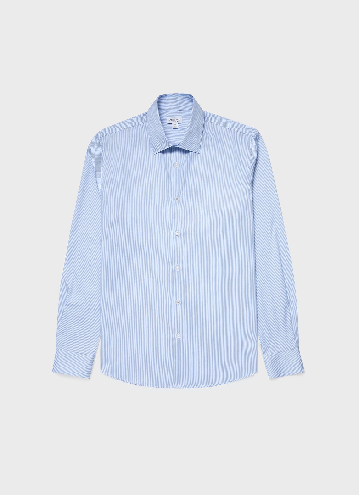 Men's Cotton Stretch Shirt in Light Blue/White | Sunspel