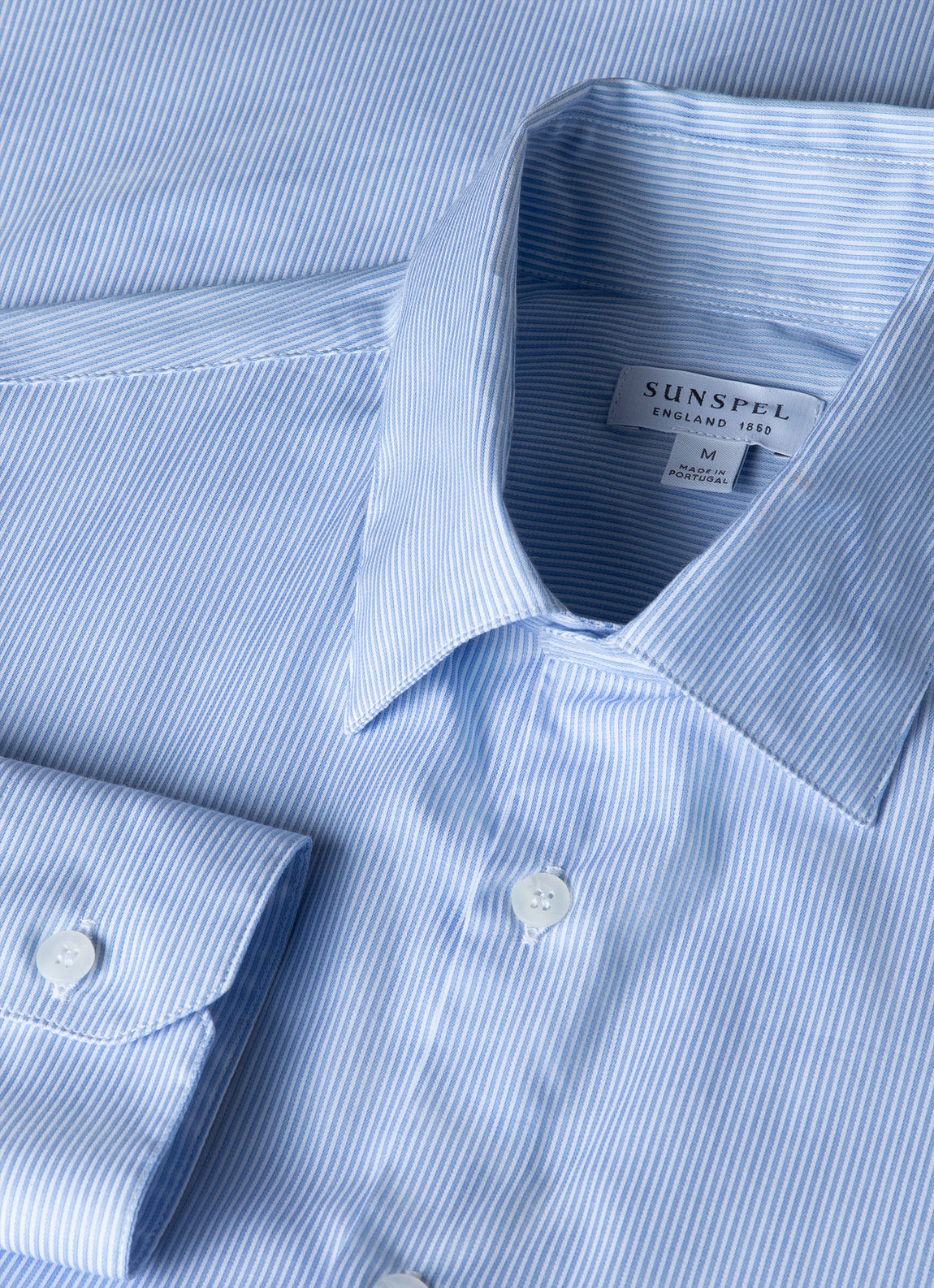 Men's Cotton Stretch Shirt in Light Blue/White | Sunspel