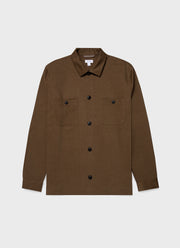 Men's Brushed Cotton Wool Overshirt in Dark Stone