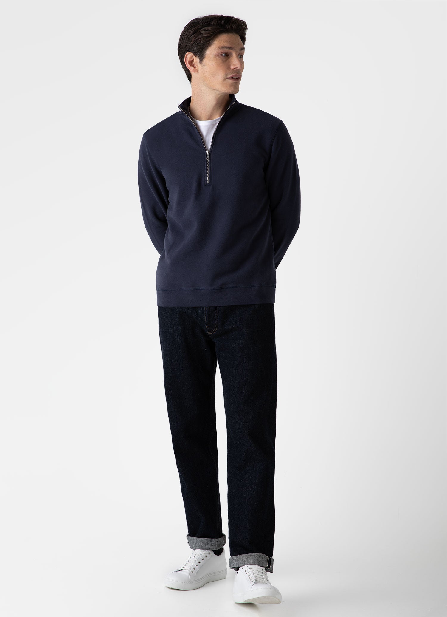 柴田ひかり HALF ZIP SWEATSHIRT NAVY-