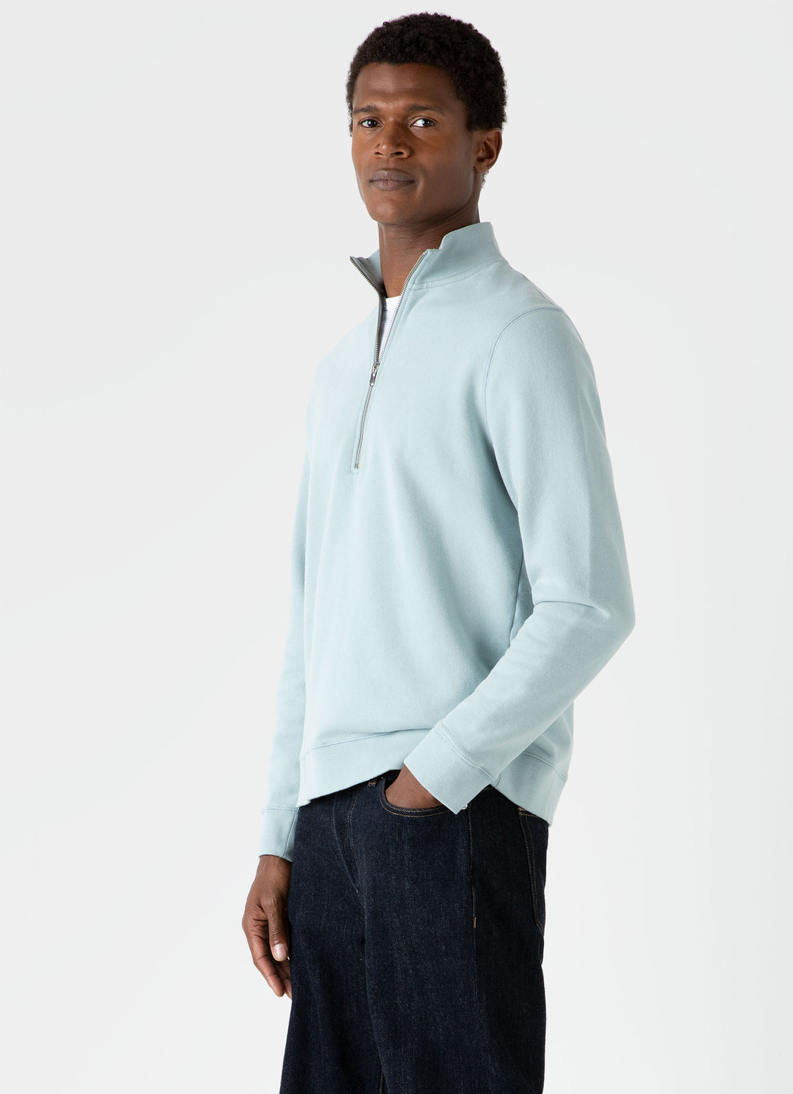 Men's Half Zip Loopback Sweatshirt in Blue Sage