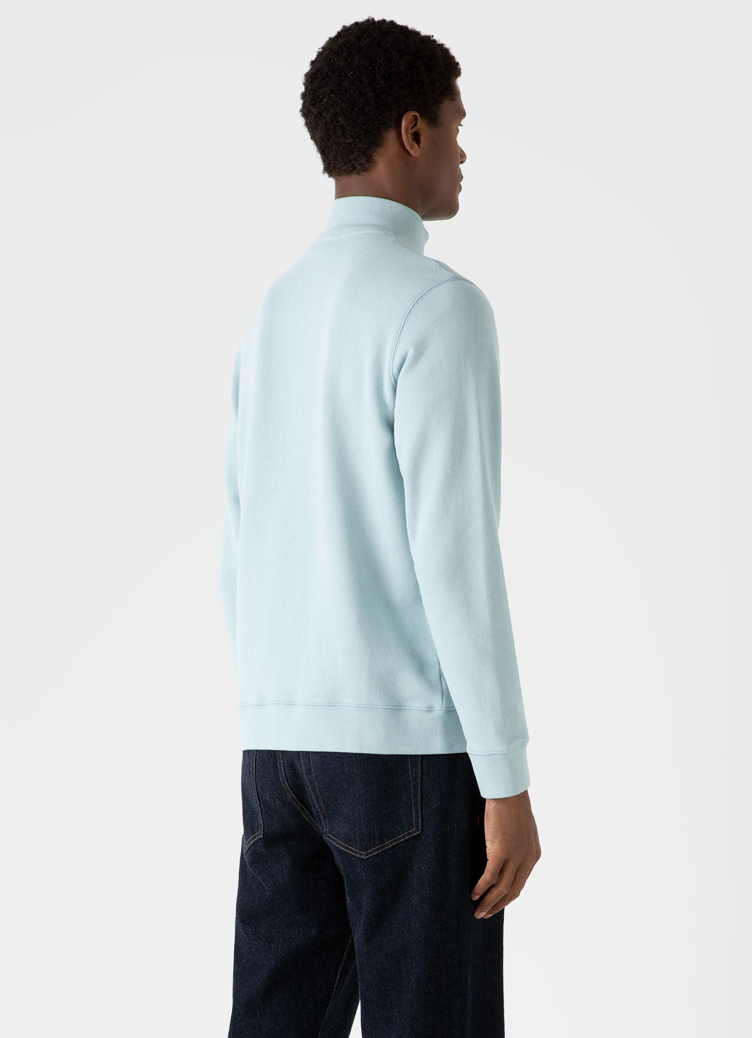 Men's Half Zip Loopback Sweatshirt in Blue Sage | Sunspel