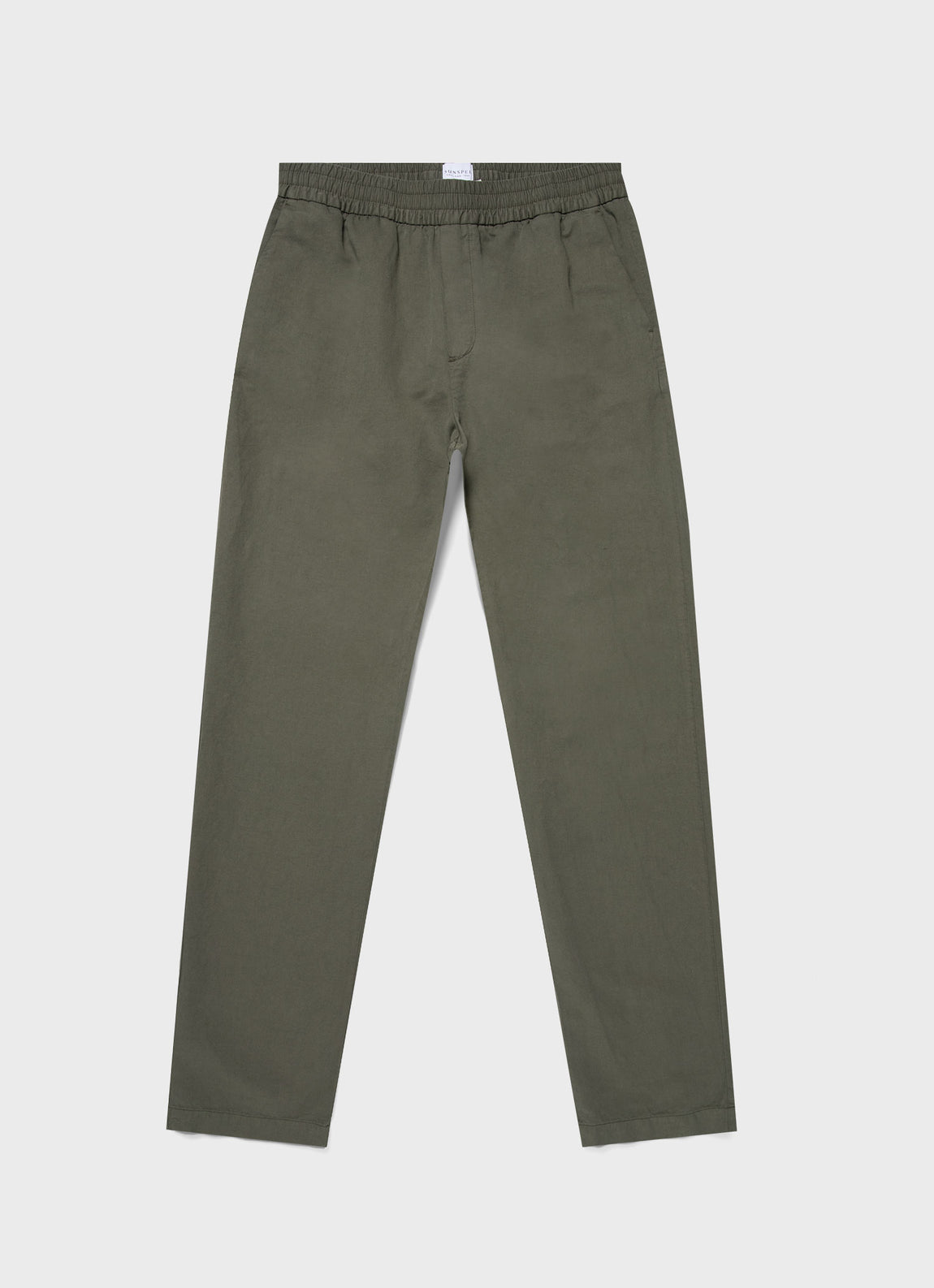 Men's Cotton Linen Drawstring Trouser in Khaki | Sunspel