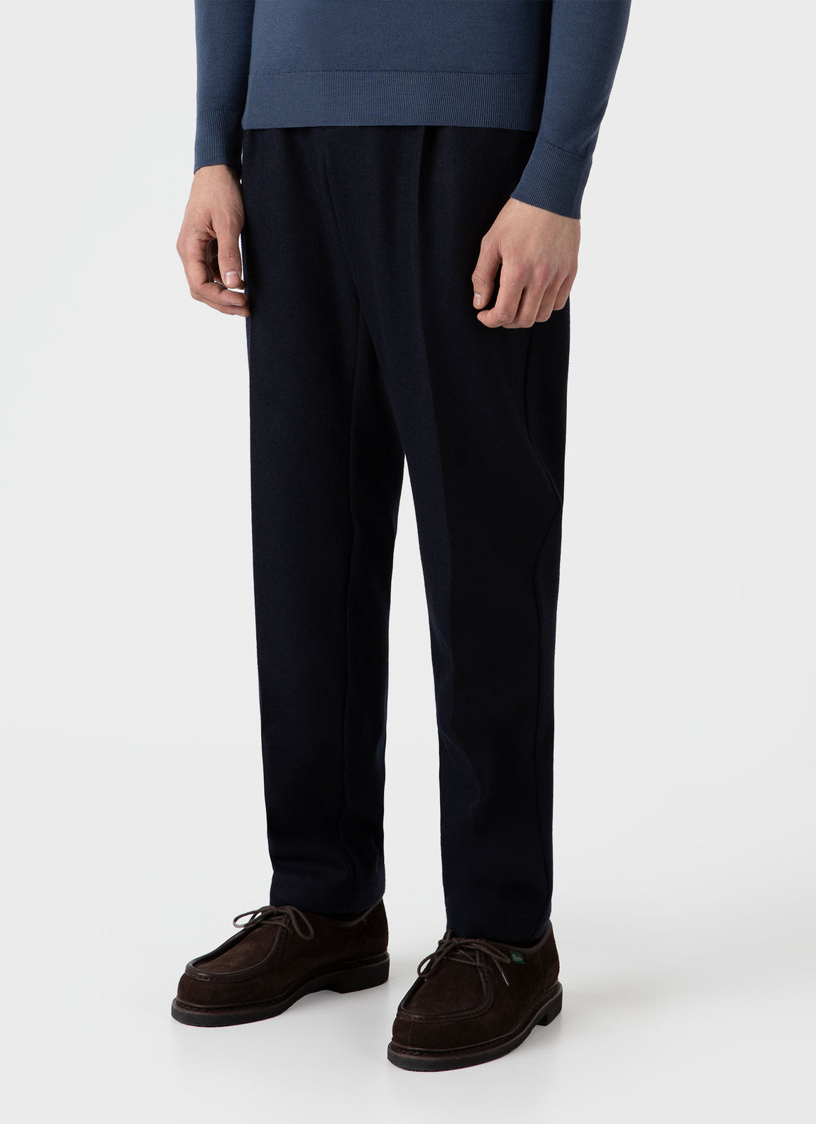 Men's Pleated Boiled Wool Trouser in Navy