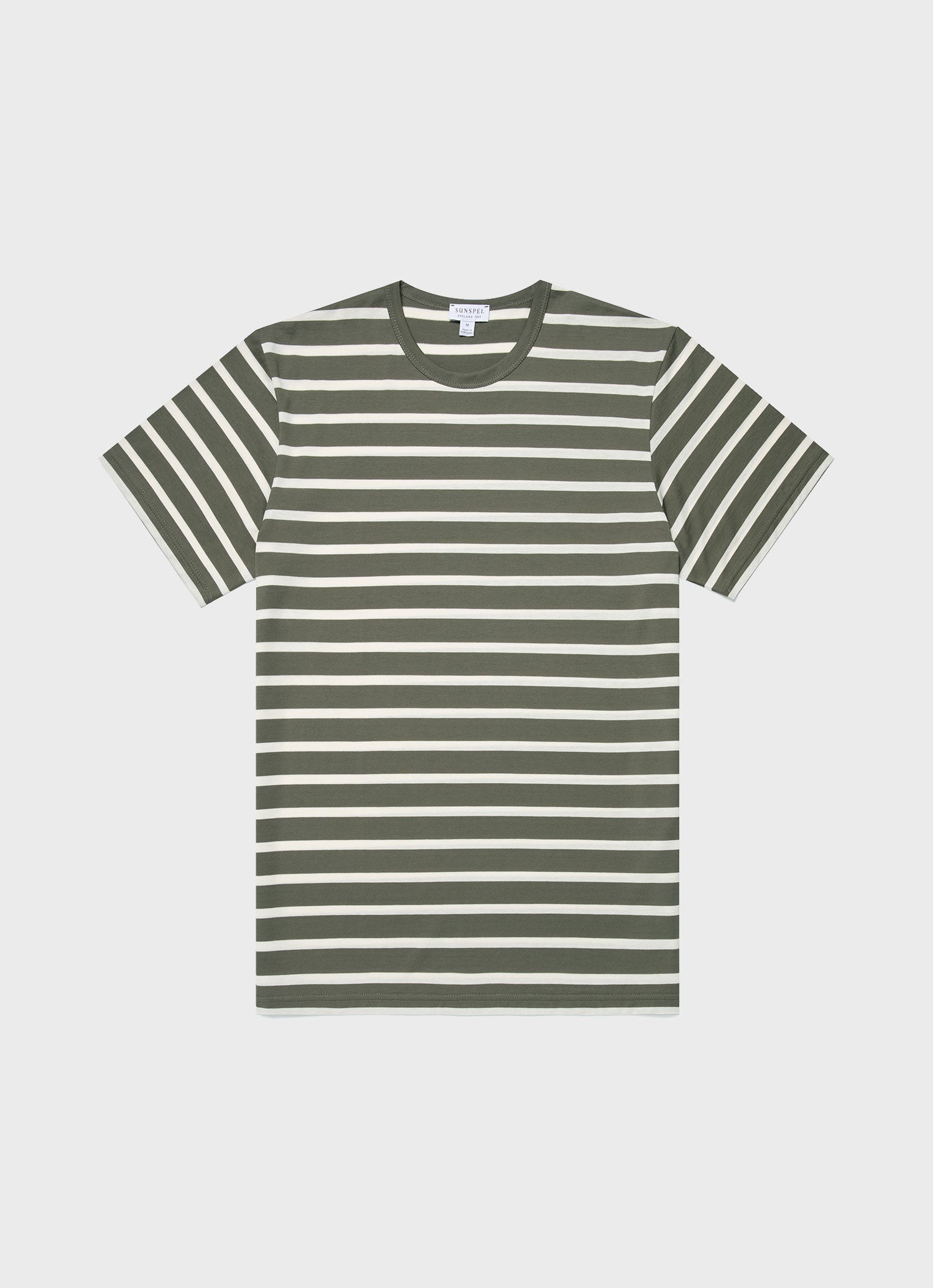Men's Classic T-shirt in Khaki/Ecru Breton Stripe | Sunspel