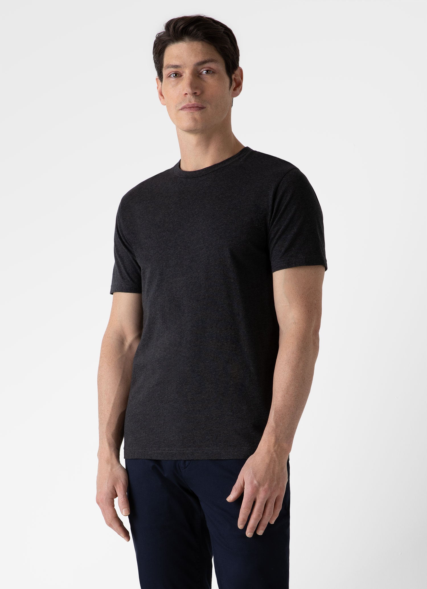 Men's Riviera Midweight T-shirt in Charcoal Melange | Sunspel