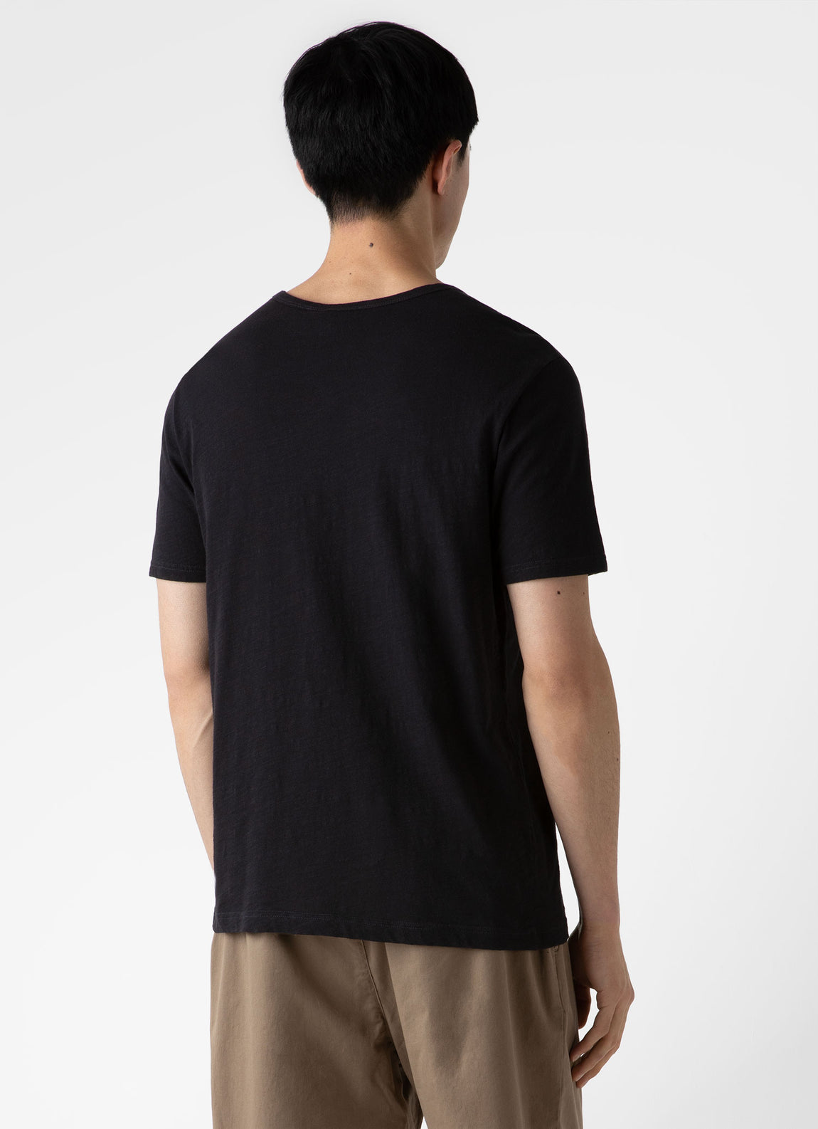 Men's Cotton Linen T-shirt in Black | Sunspel