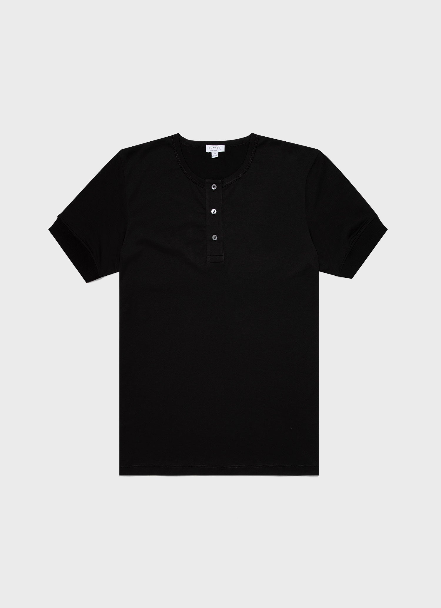 Men's Henley T-shirt in Black | Sunspel