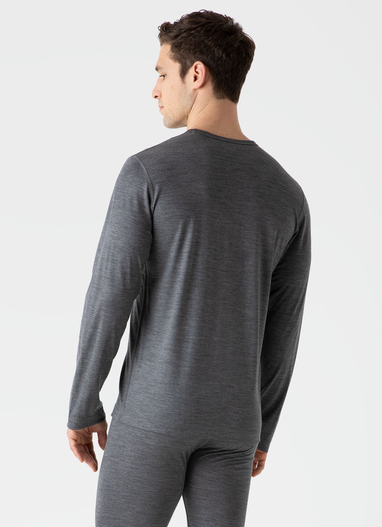 Men's Long Sleeve Thermal Merino T-shirt in Grey Melange | Sunspel