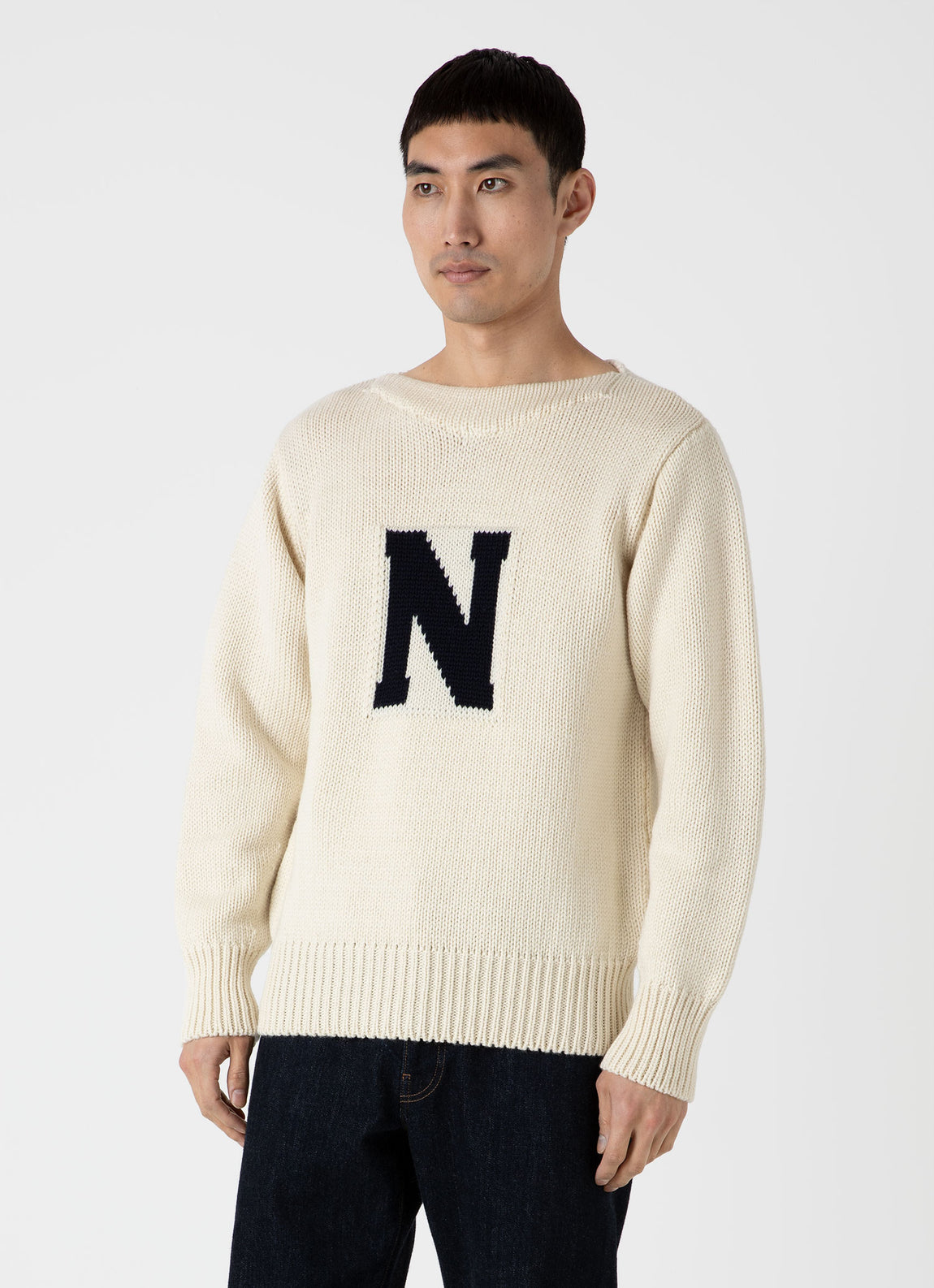 Men's Sunspel x Nigel Cabourn Wide Neck Crew in Ecru