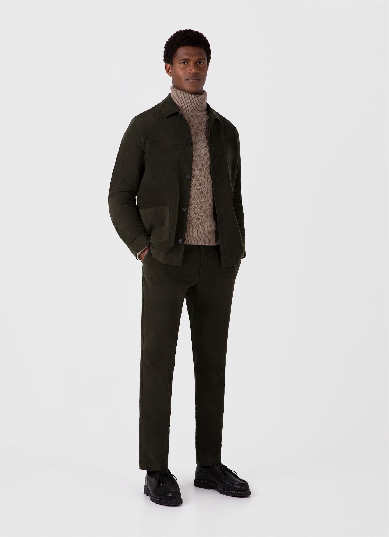 Men's WM Brown Aran Roll Neck in Natural Brown