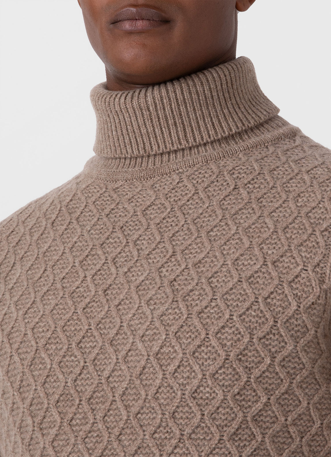 Men's WM Brown Aran Roll Neck in Natural Brown