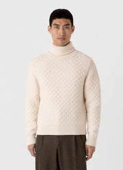 Men's WM Brown Aran Roll Neck in Ecru