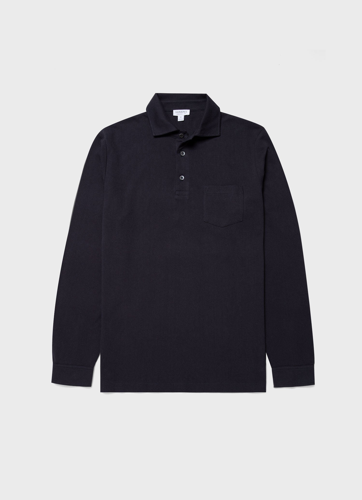 Men's Riviera Formal Long Sleeve Polo Shirt in Navy | Sunspel