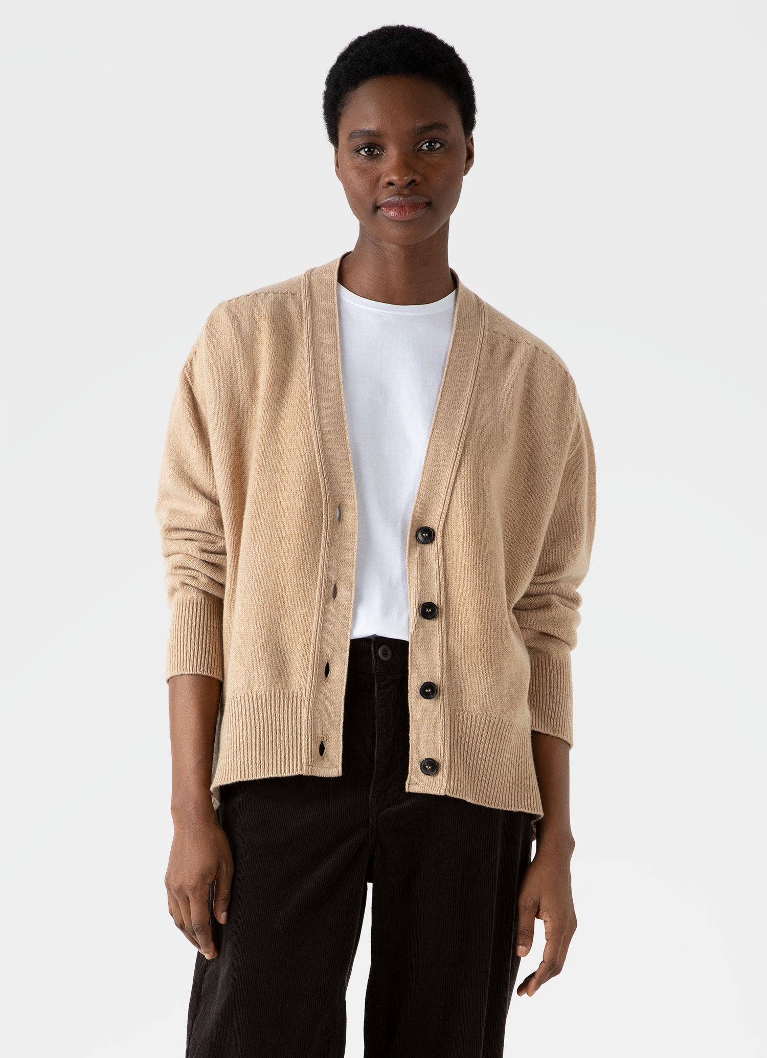 Women's Lambswool Cardigan in Light Camel | Sunspel