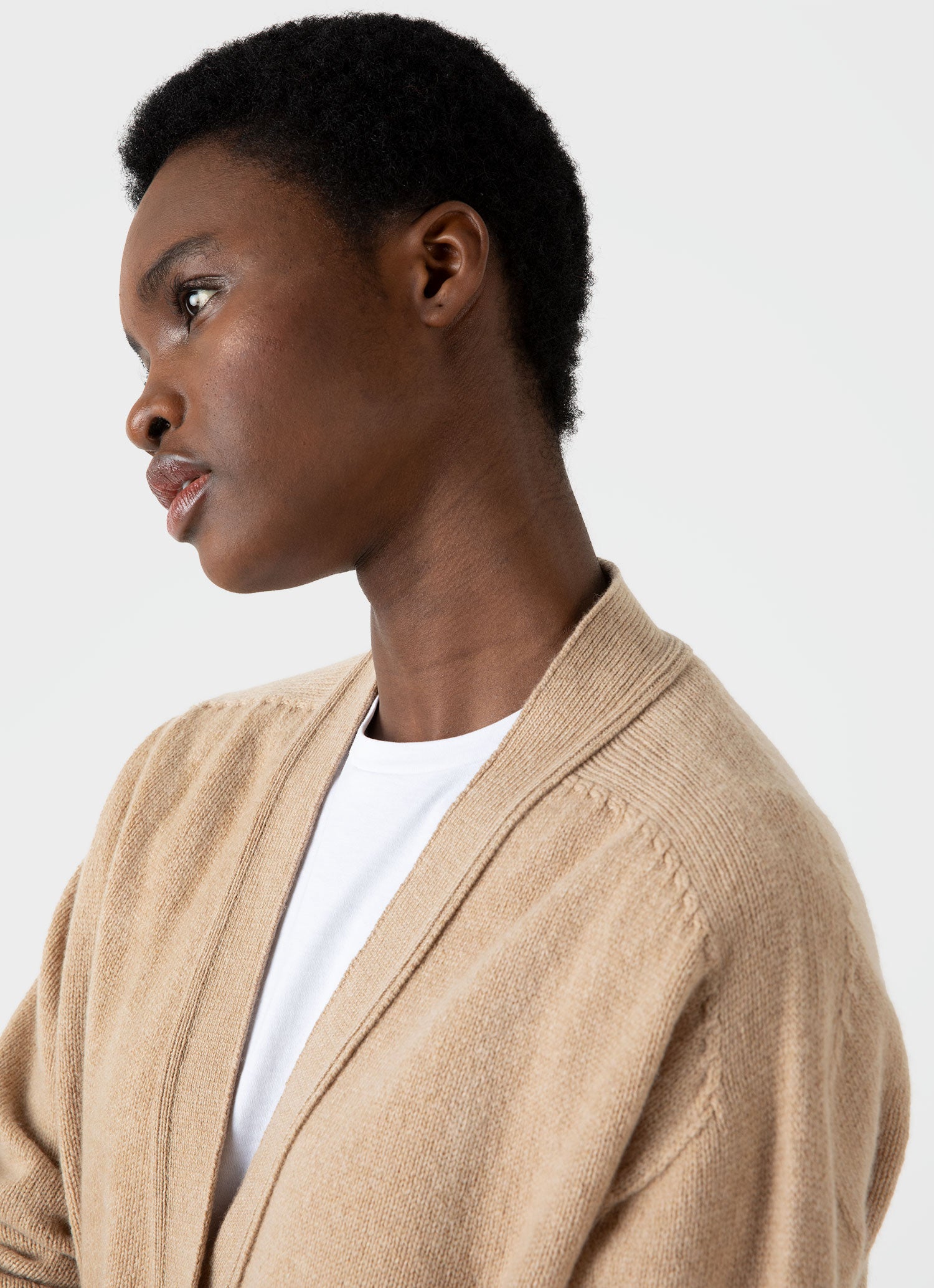 Women s Lambswool Cardigan in Light Camel Sunspel