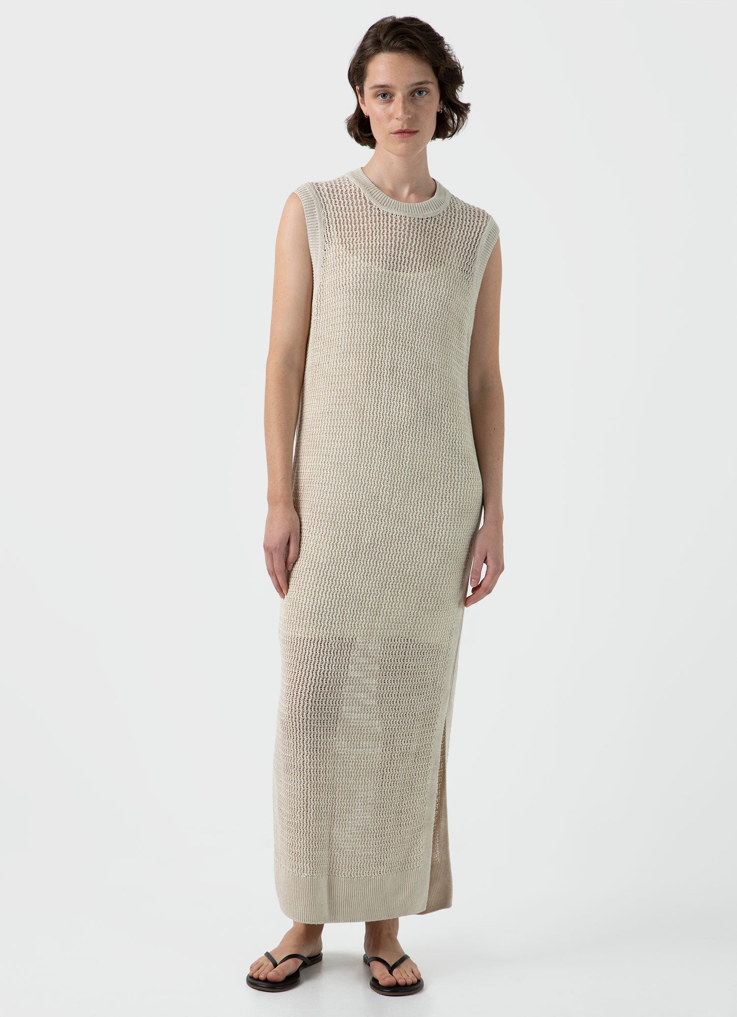 Women's Linen Mesh Dress in Ecru | Sunspel