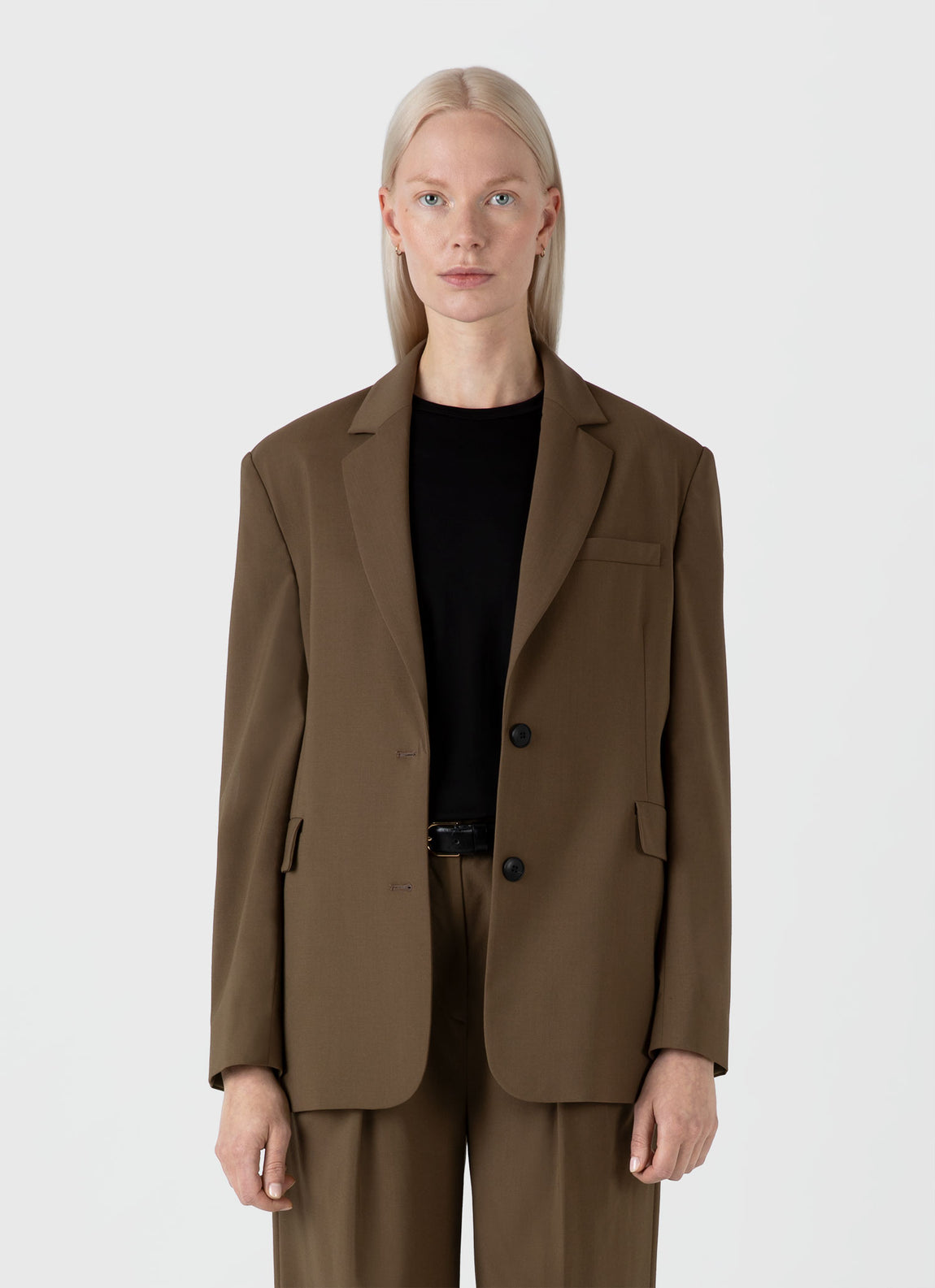 Women's Wool Blazer in Dark Camel