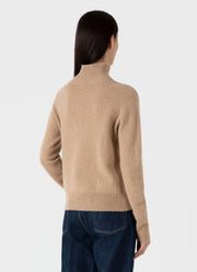 Women's Lambswool Funnel Neck Jumper in Light Camel