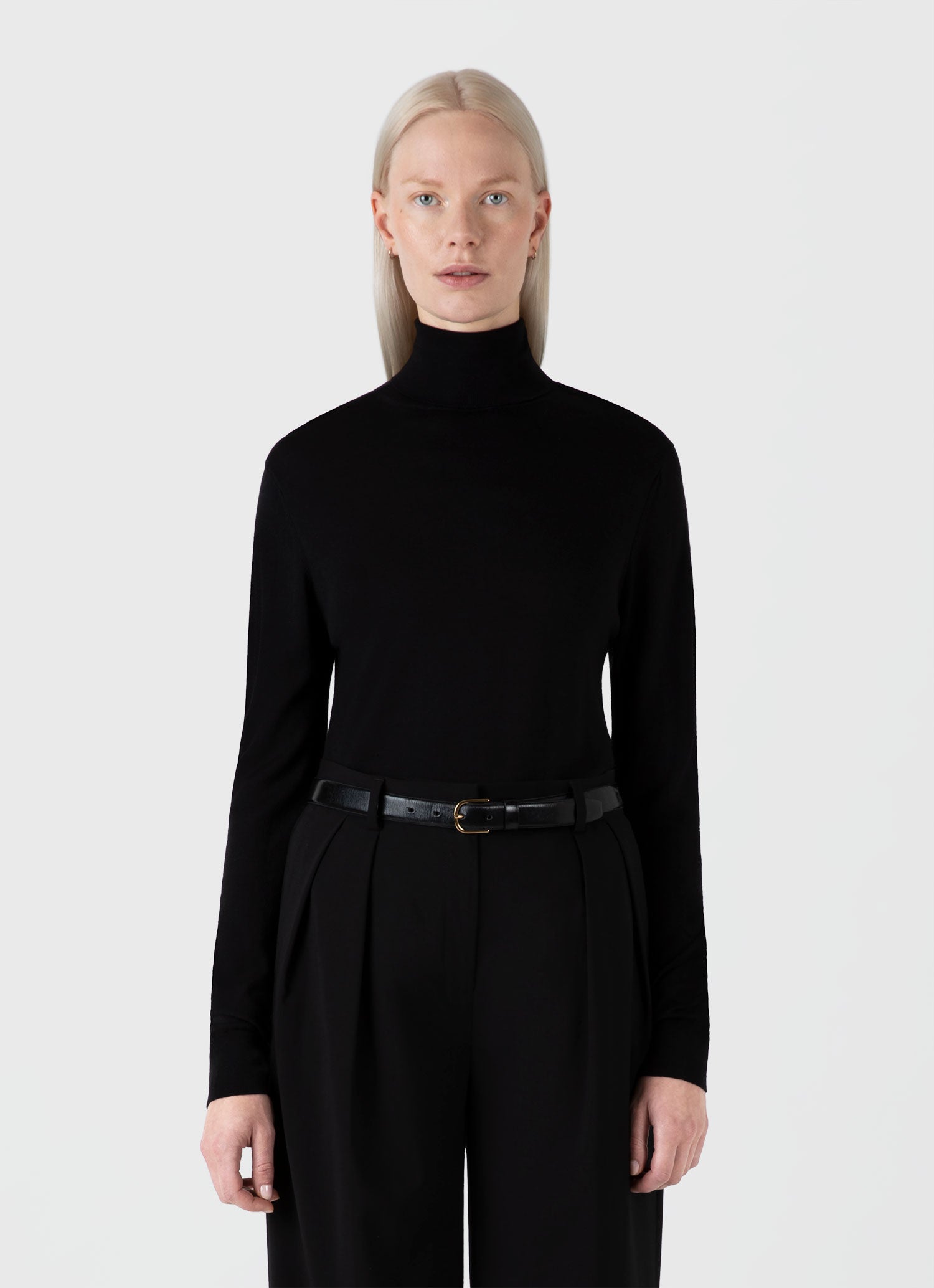 Women's Merino Silk Roll Neck Jumper in Black