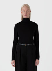 Women's Merino Silk Roll Neck Jumper in Black