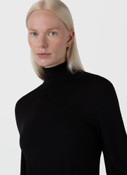 Women's Merino Silk Roll Neck Jumper in Black