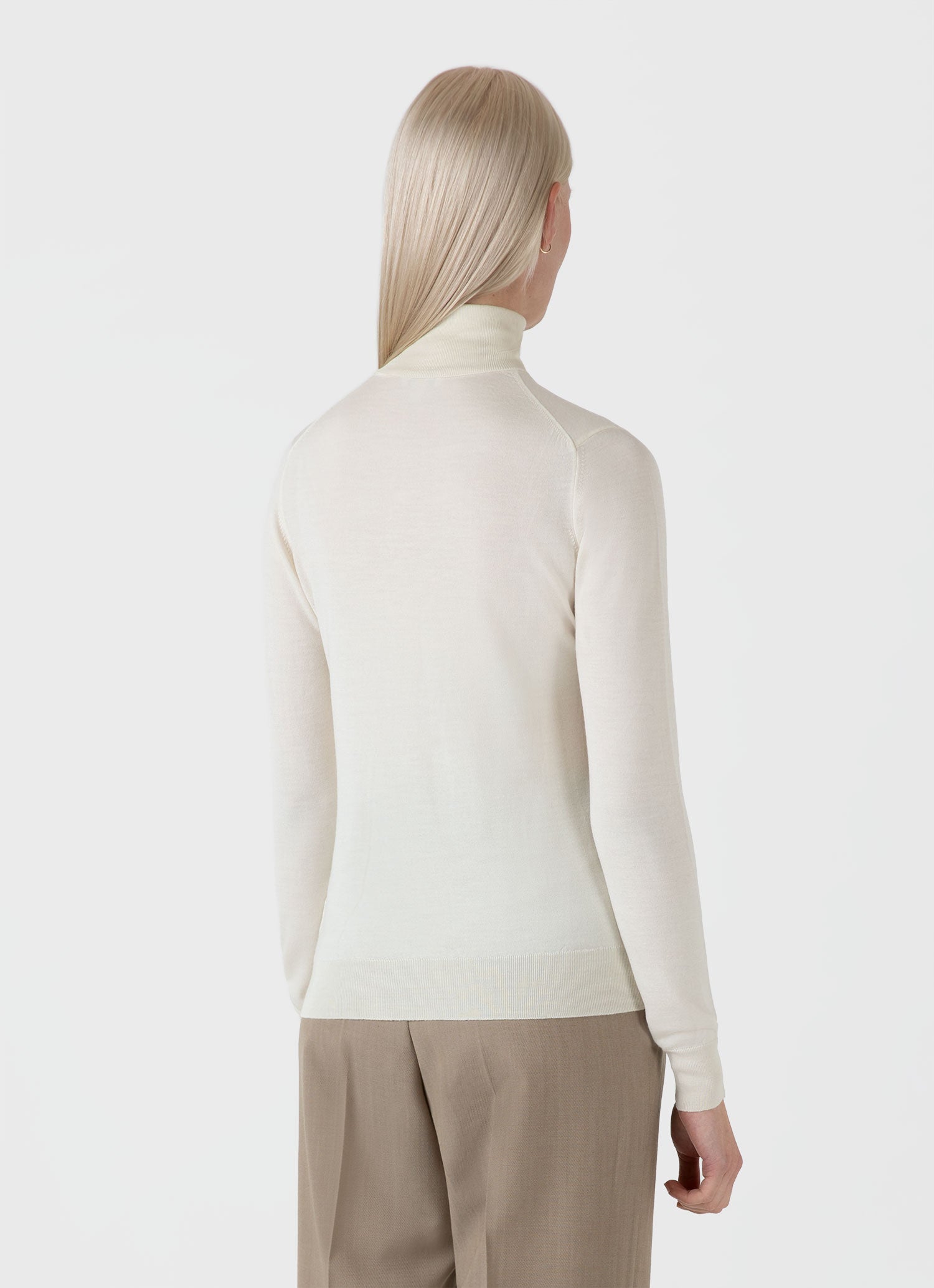 Women s Merino Silk Roll Neck Jumper in Ivory Sunspel