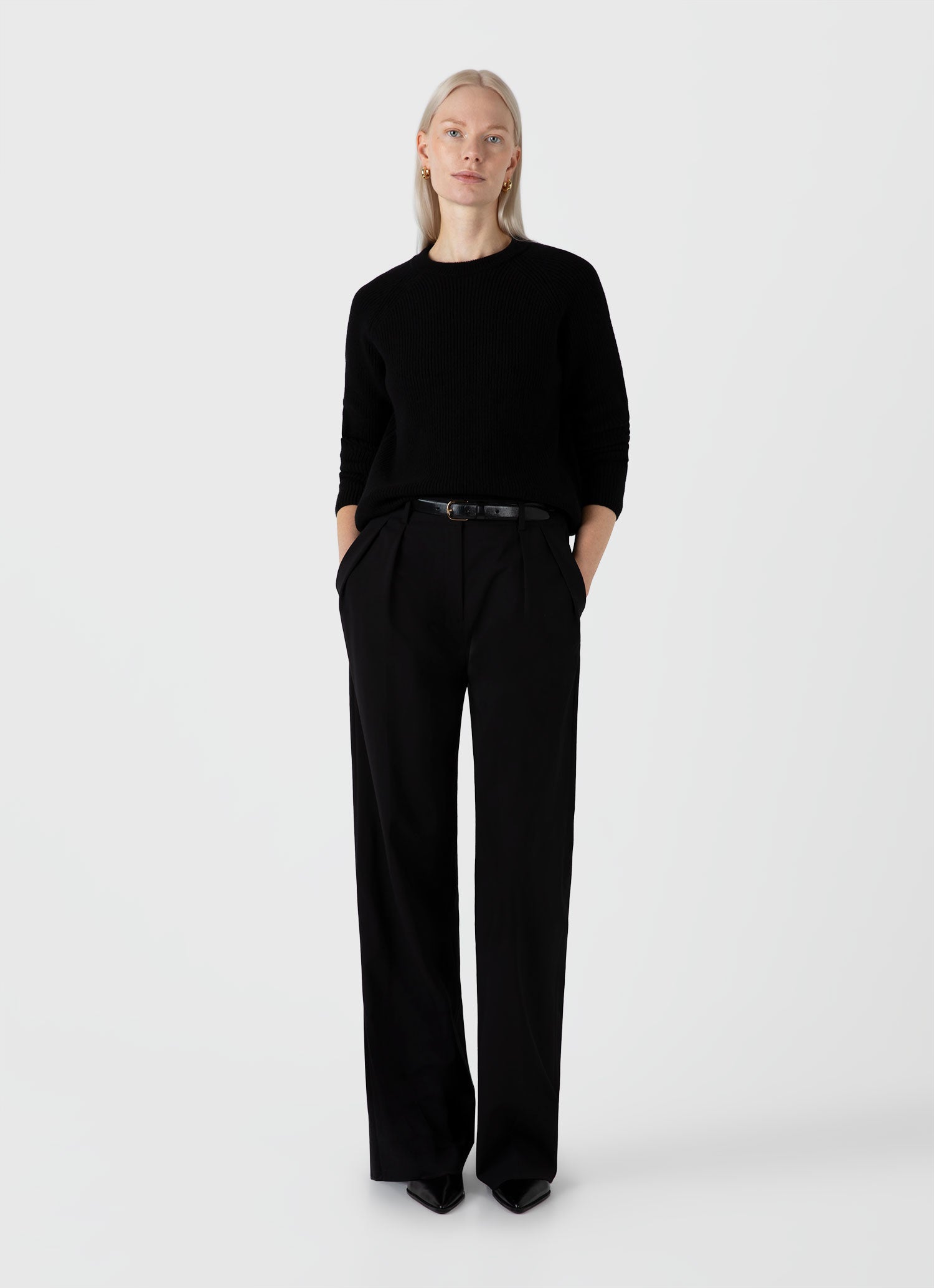 Women's Wool Cashmere Rib Jumper in Black