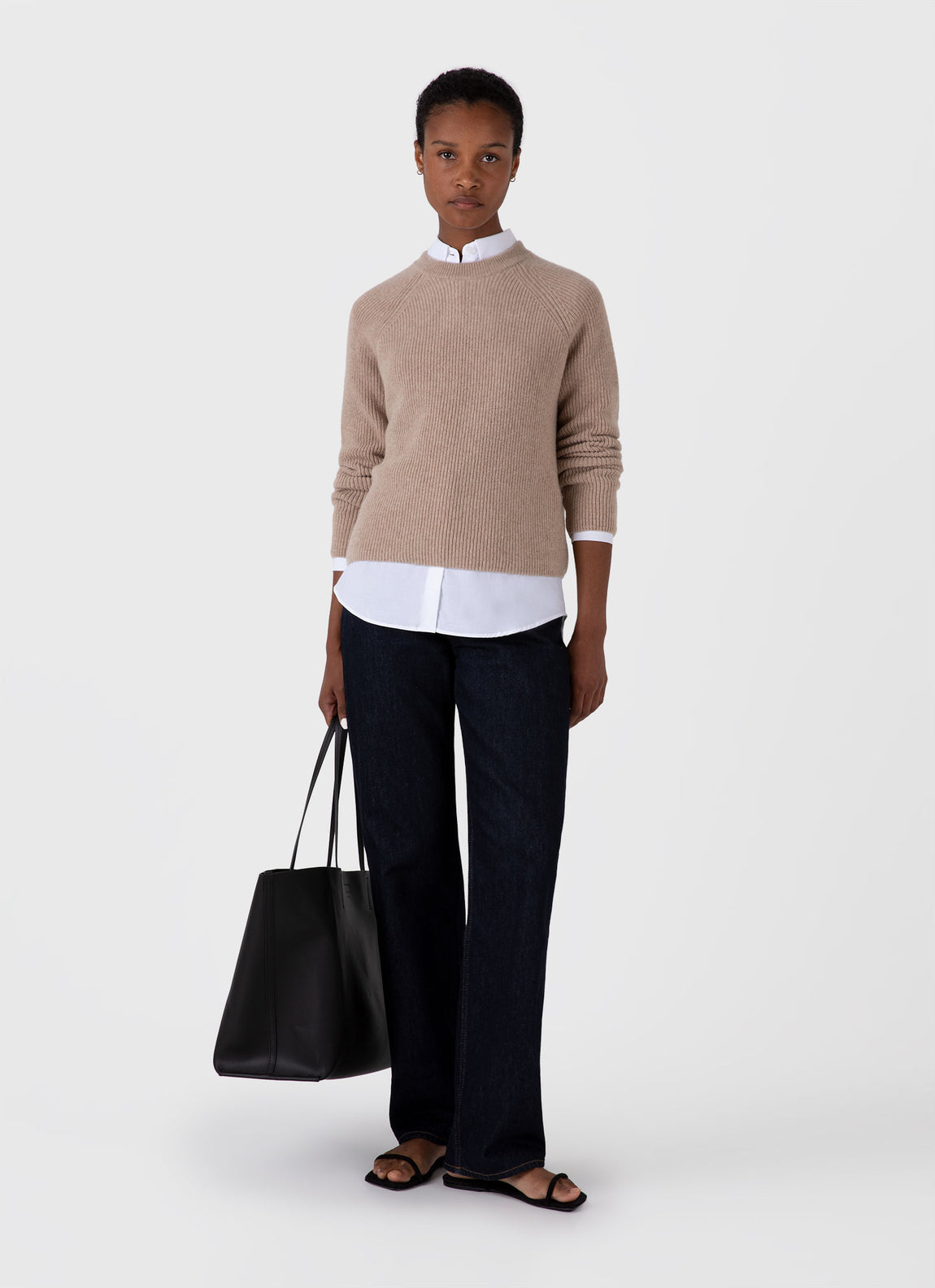 Women's Wool Cashmere Rib Jumper in Oatmeal Melange