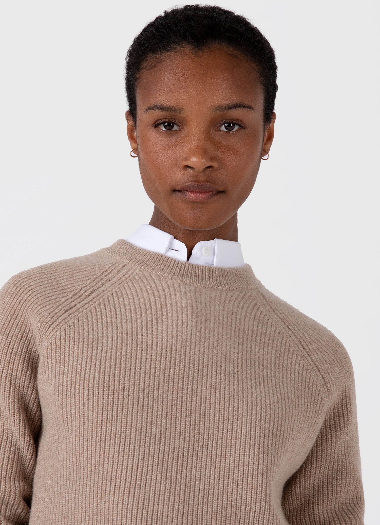 Women's Wool Cashmere Rib Jumper in Oatmeal Melange