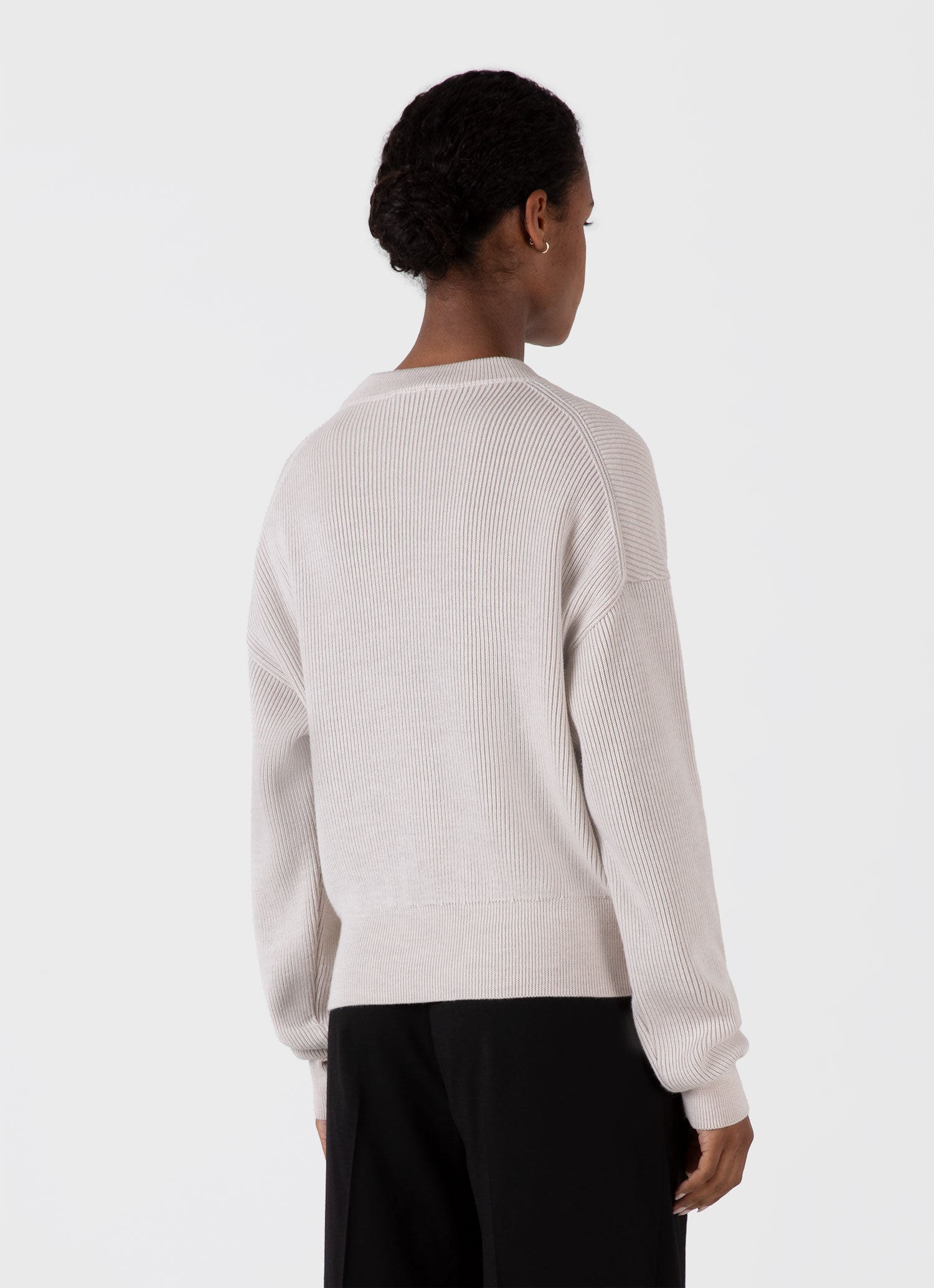 Women's Ribbed Crew Neck Jumper in Ecru