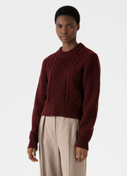 Women's Lambswool Cable Knit Jumper in Maroon