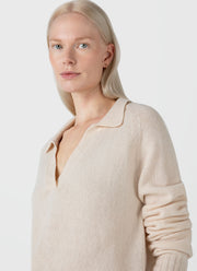 Women's Lambswool Polo Jumper in Ecru