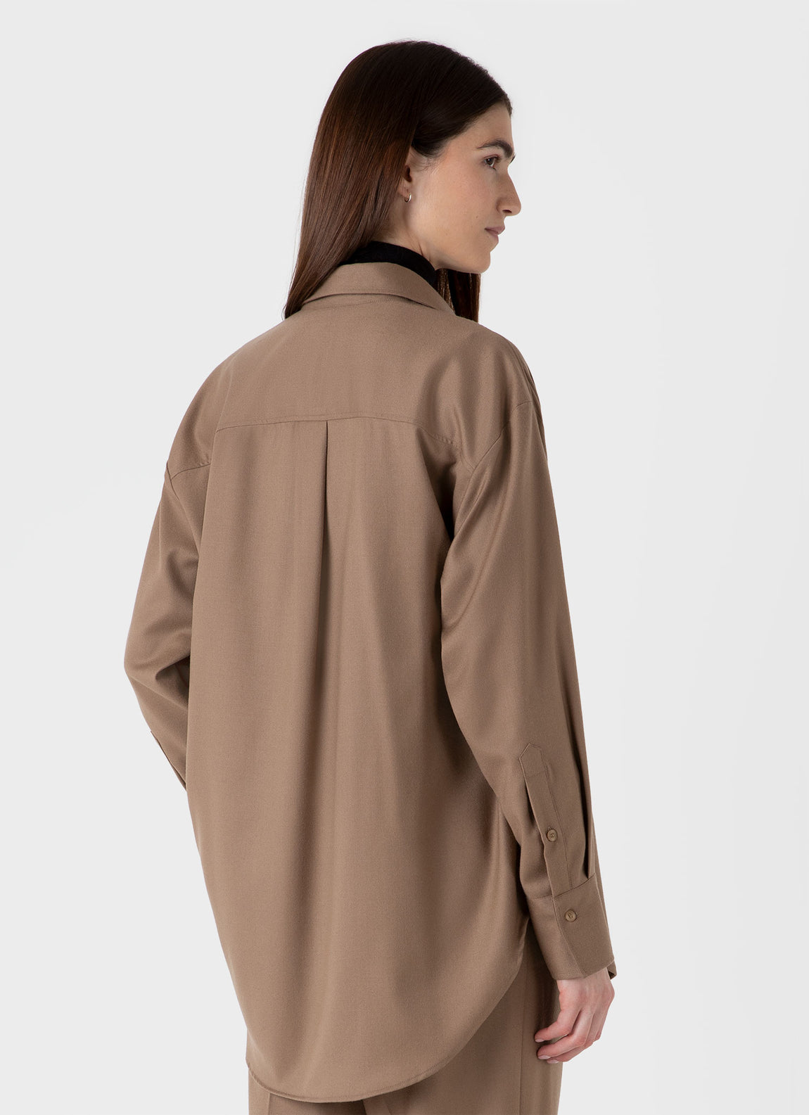 Women's Oversized Wool Flannel Shirt in Light Camel