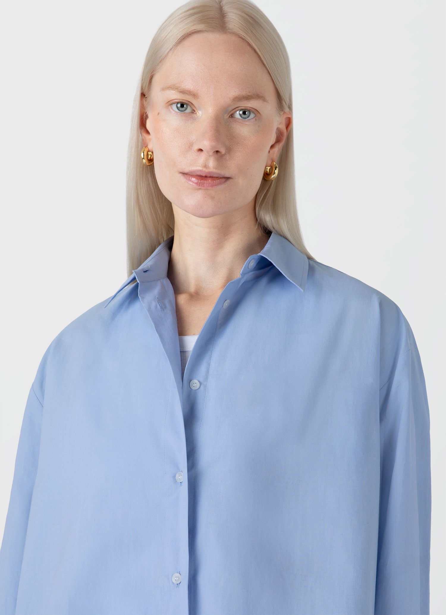 Women's Oversized Cotton Poplin Shirt in Mid Blue