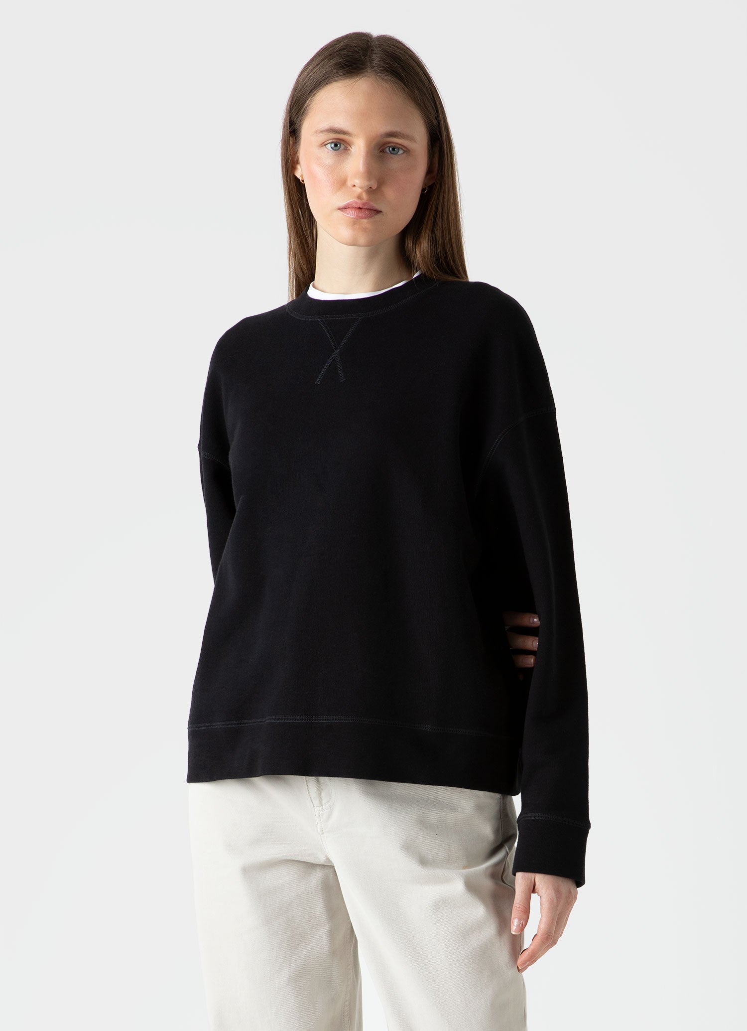Women's Relaxed Loopback Sweatshirt in Black | Sunspel