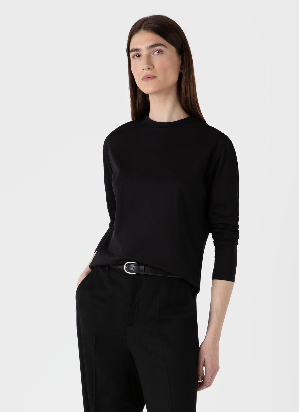 Women's Long Sleeve Boy Fit T-shirt in Black