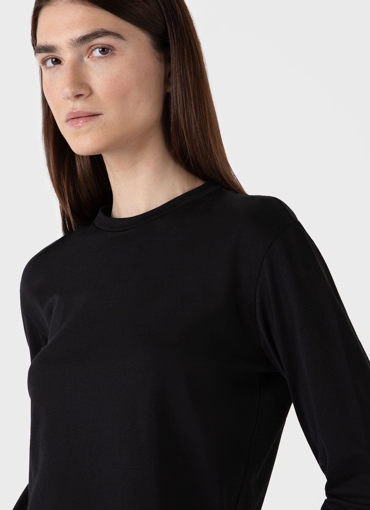 Women's Long Sleeve Boy Fit T-shirt in Black