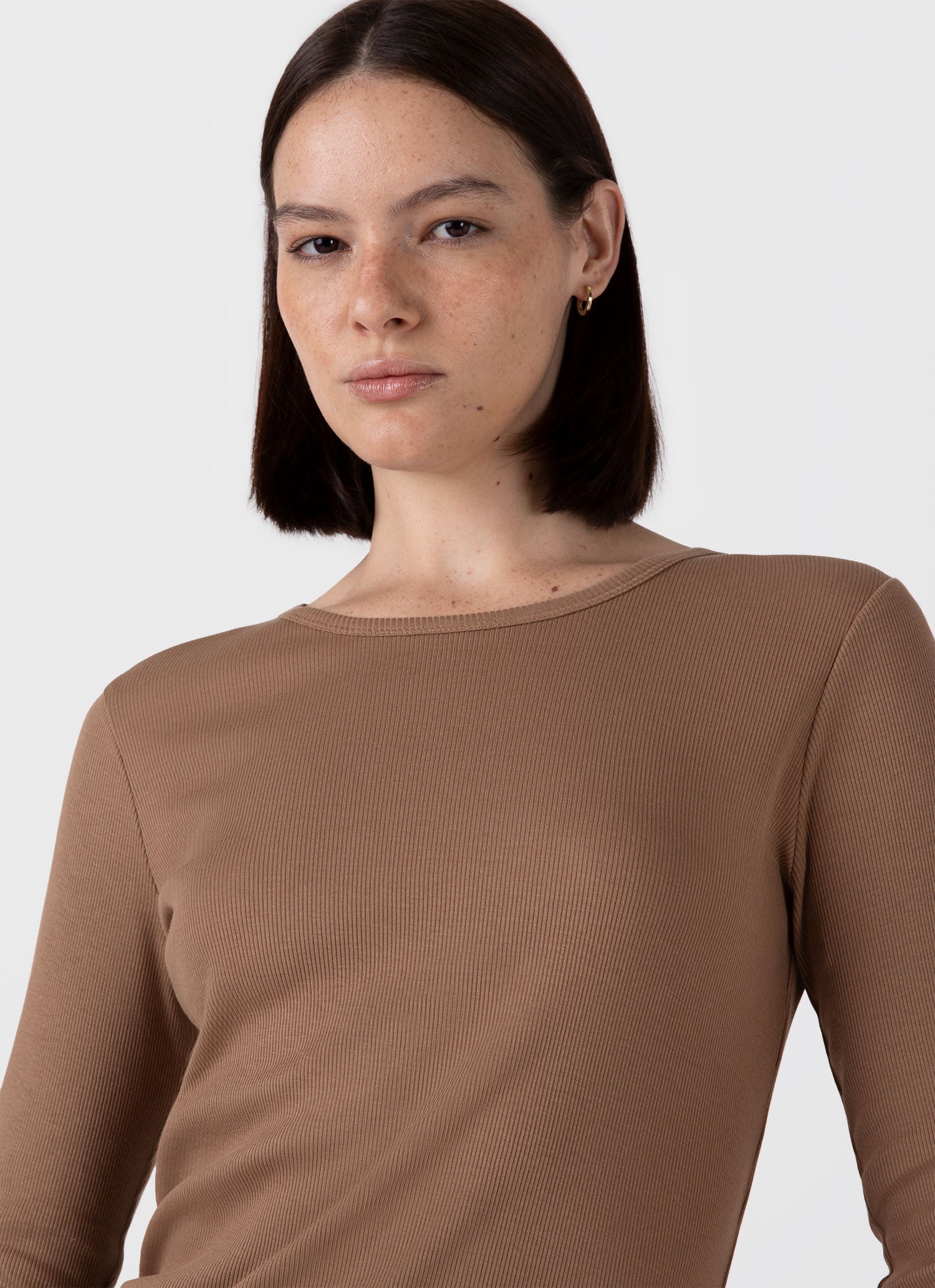 Women's Long Sleeve Ribbed T-shirt in Almond