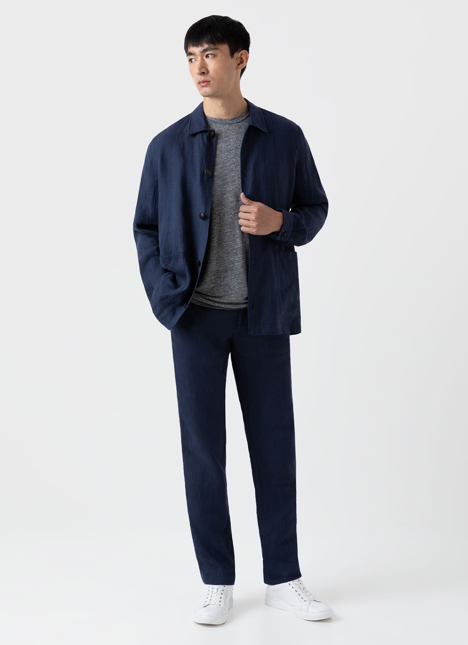 Men's Linen Twin Pocket Jacket in Light Navy