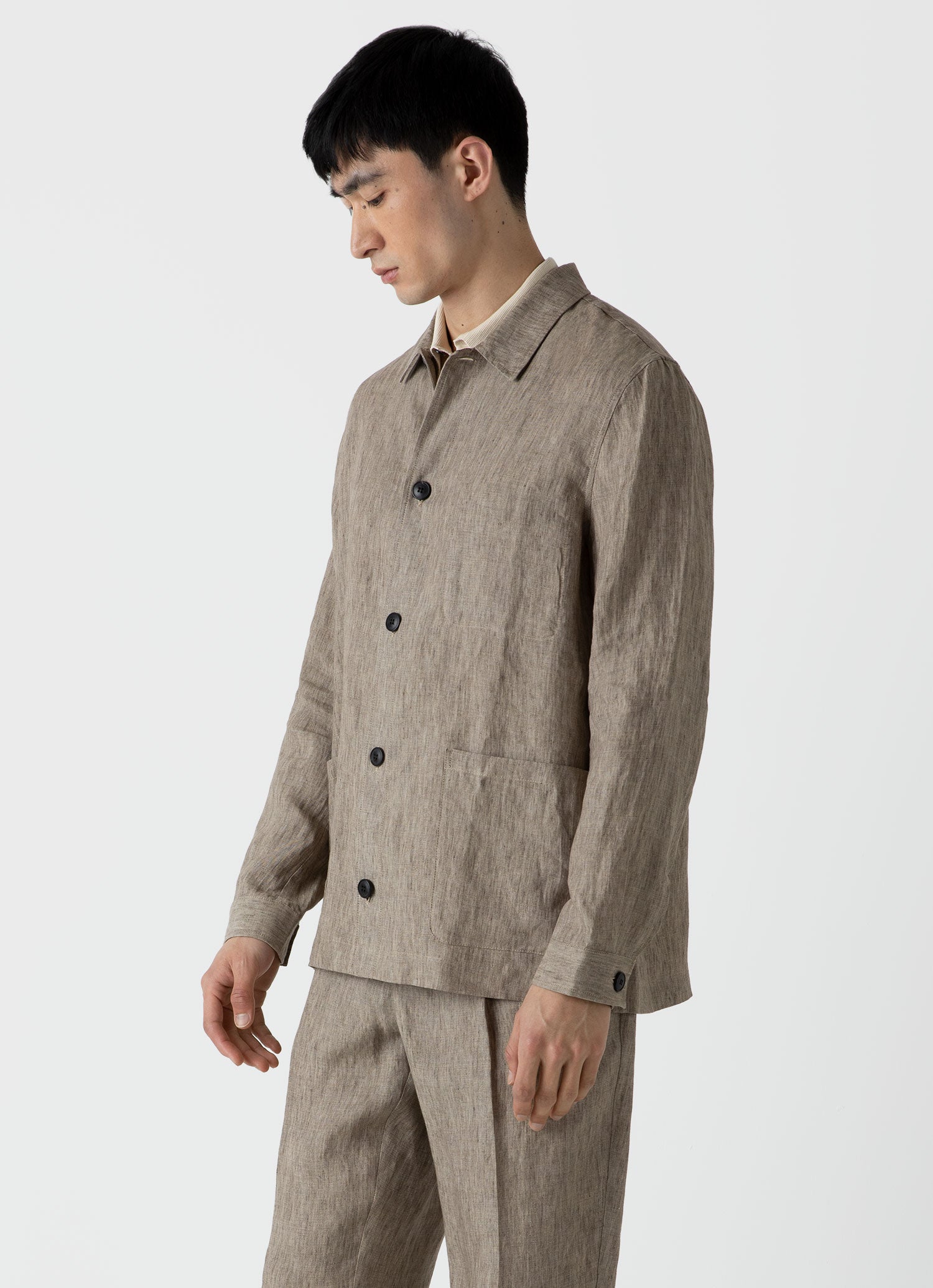 Men's Linen Twin Pocket Jacket in Dark Stone | Sunspel