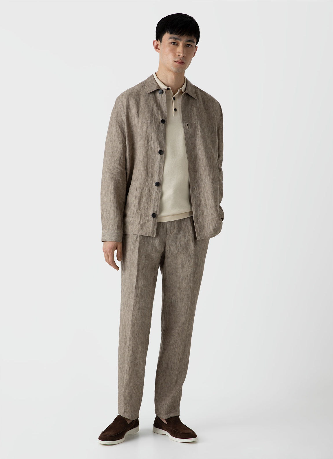 Men's Linen Twin Pocket Jacket in Dark Stone