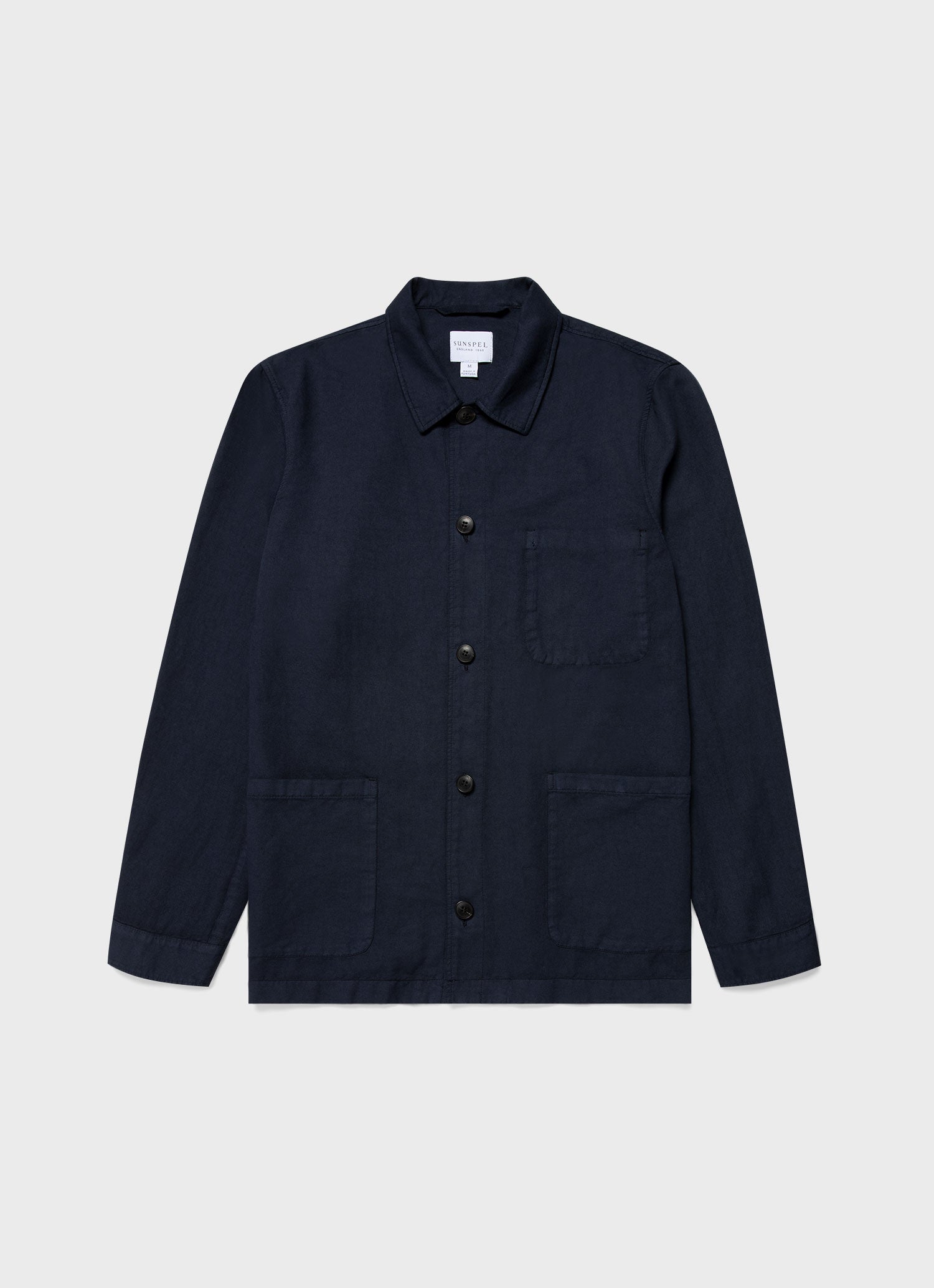 Men's Cotton Linen Twin Pocket Jacket in Navy | Sunspel