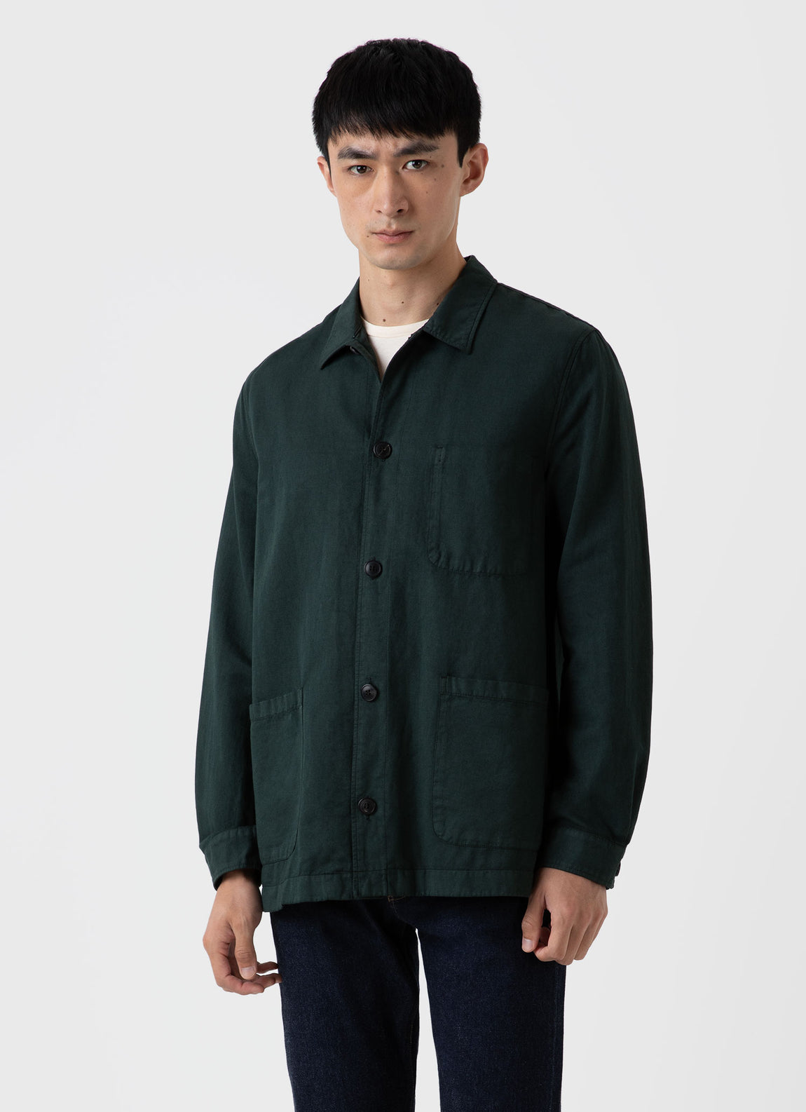 Men's Cotton Linen Twin Pocket Jacket in Seaweed | Sunspel