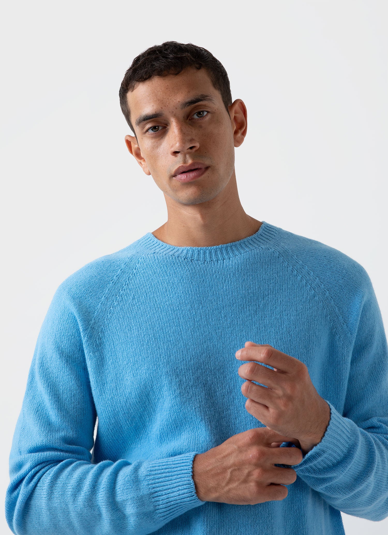 Men's Lambswool Crew Neck Jumper in Cyan Blue