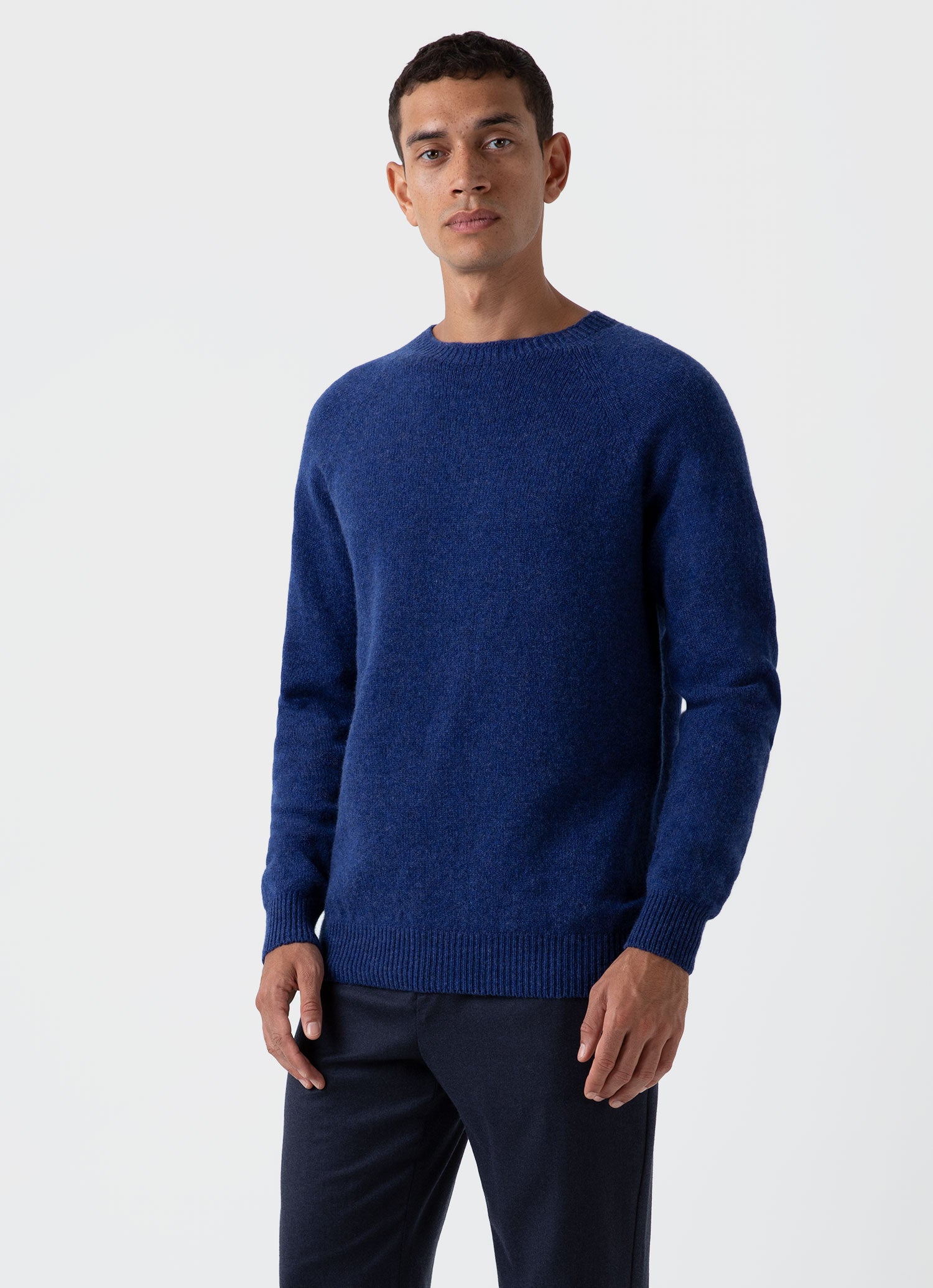 Men's Lambswool Crew Neck Jumper in Space Blue | Sunspel