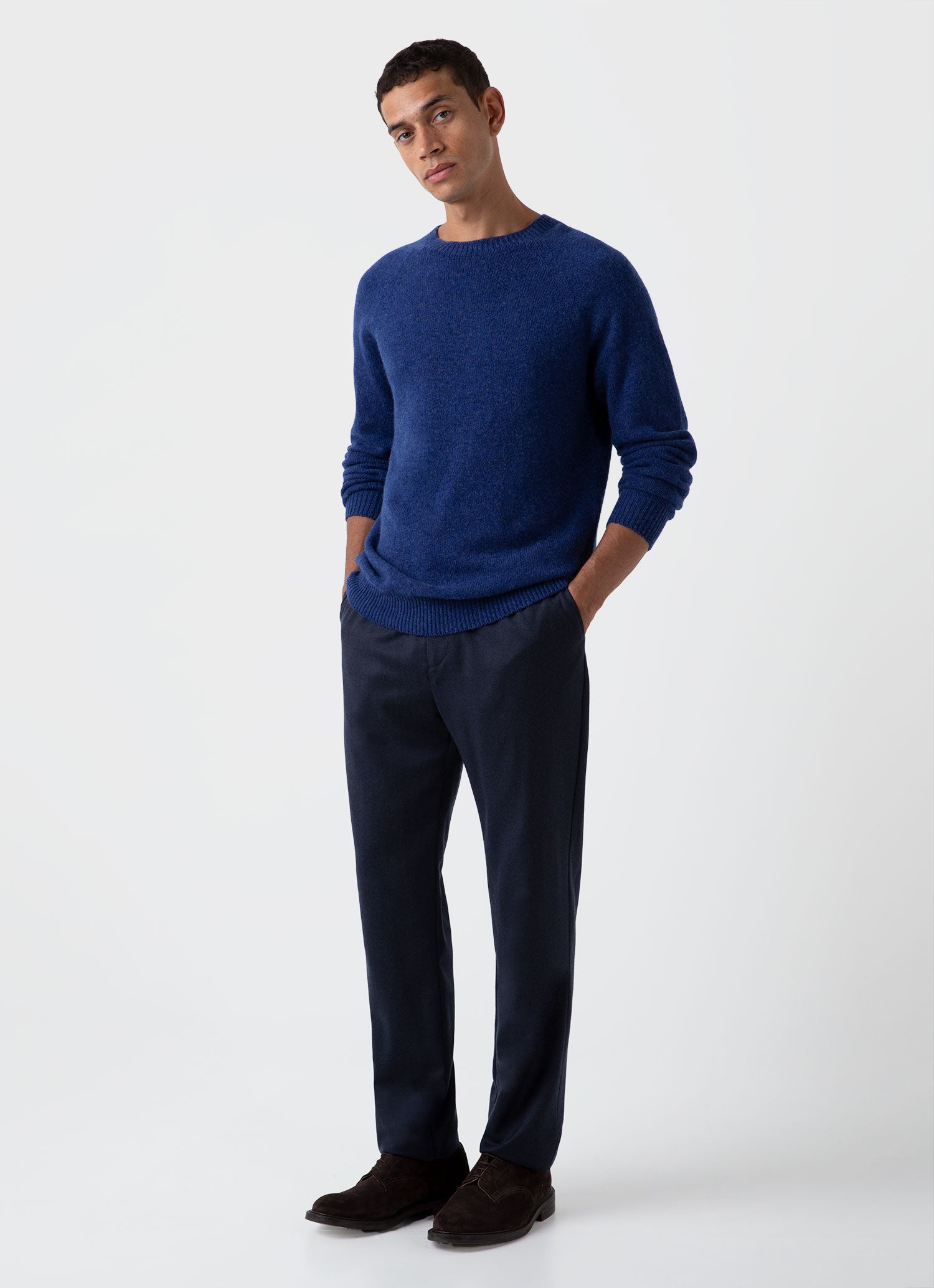 Men's Lambswool Crew Neck Jumper in Space Blue