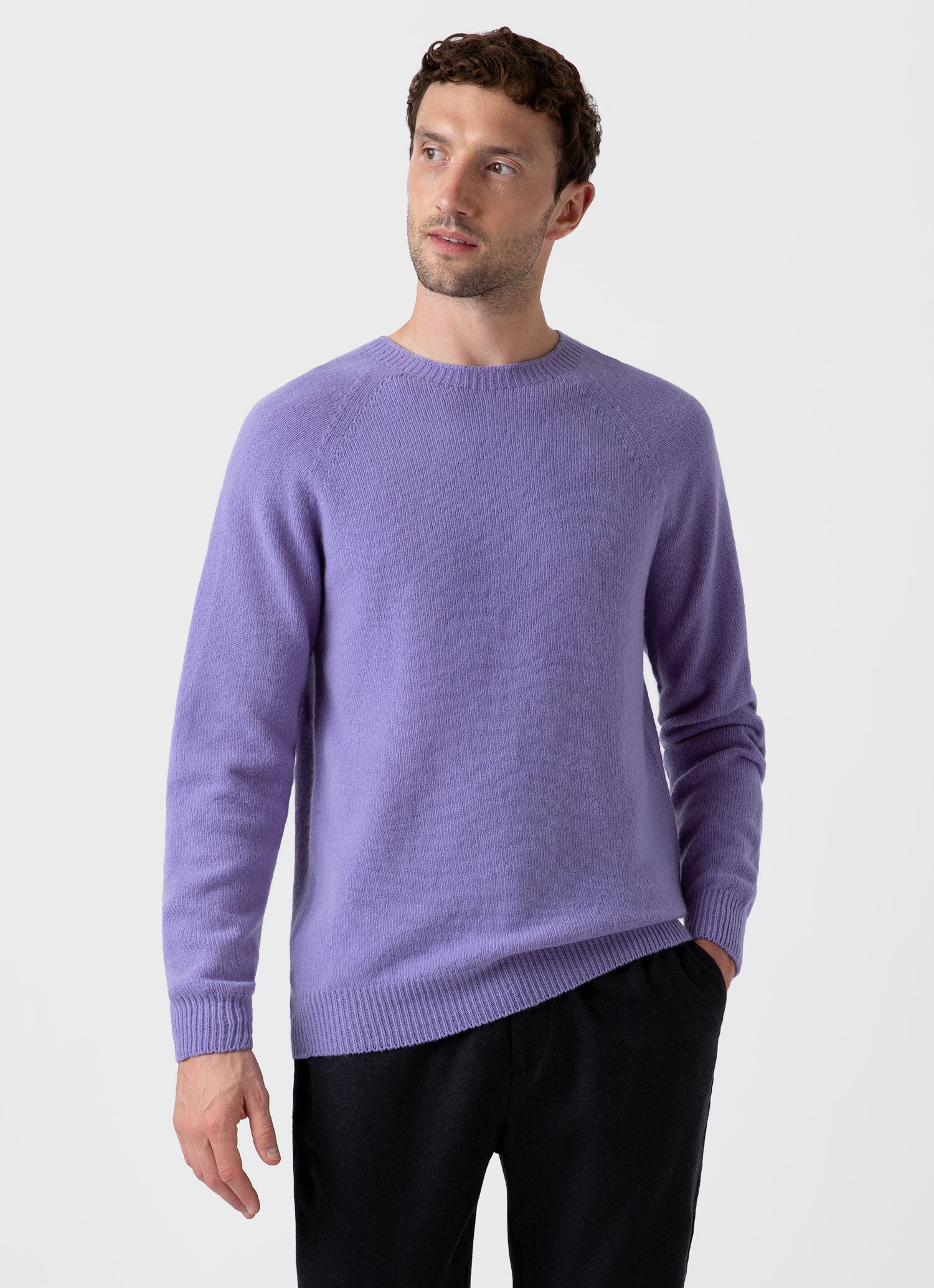 Men's Lambswool Crew Neck Jumper in Heather | Sunspel